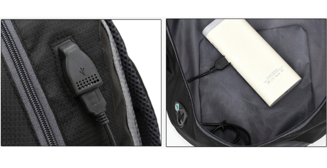 A bag with a charging port