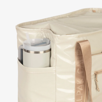 Customized tote bag with side water bottle pocket