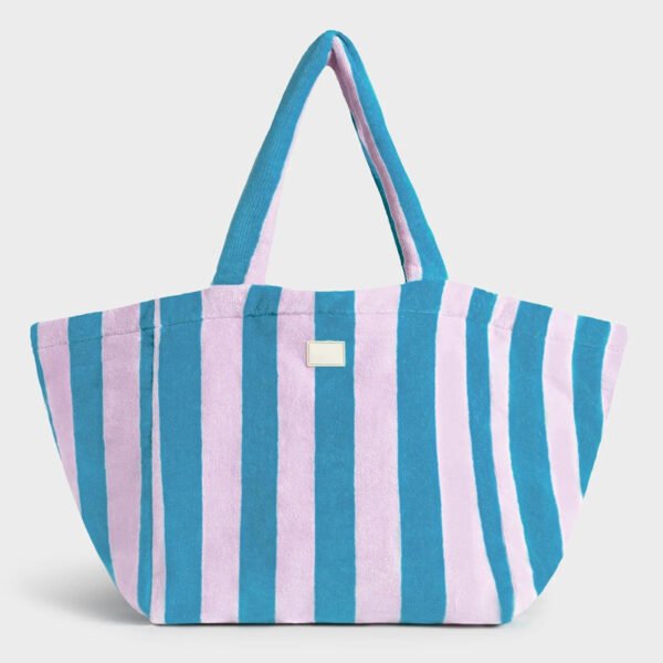 Manufacturers Custom With Printed Logo Fashion Striped Travel Beach 100% Organic Cotton Terry Cloth Hobo Bolso Tote Bag for Women