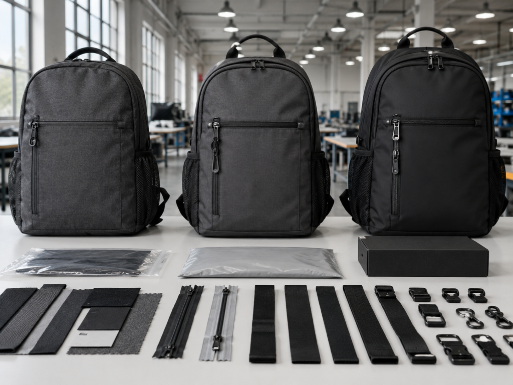 Different bag production options comparing materials, accessories and packaging to achieve specific target costs.